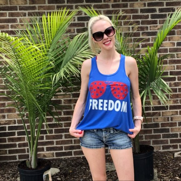Small Blue (red, white, blue) Sunglasses Freedom Patriotic Fourth of July Tank - Picture 2 of 3